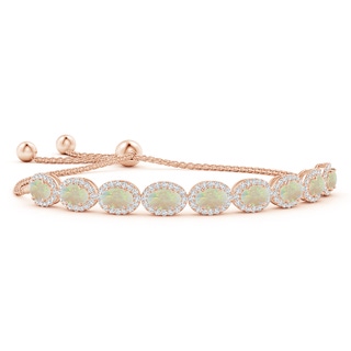 6x4mm AAA Oval Opal Bolo Bracelet with Diamond Halo in Rose Gold