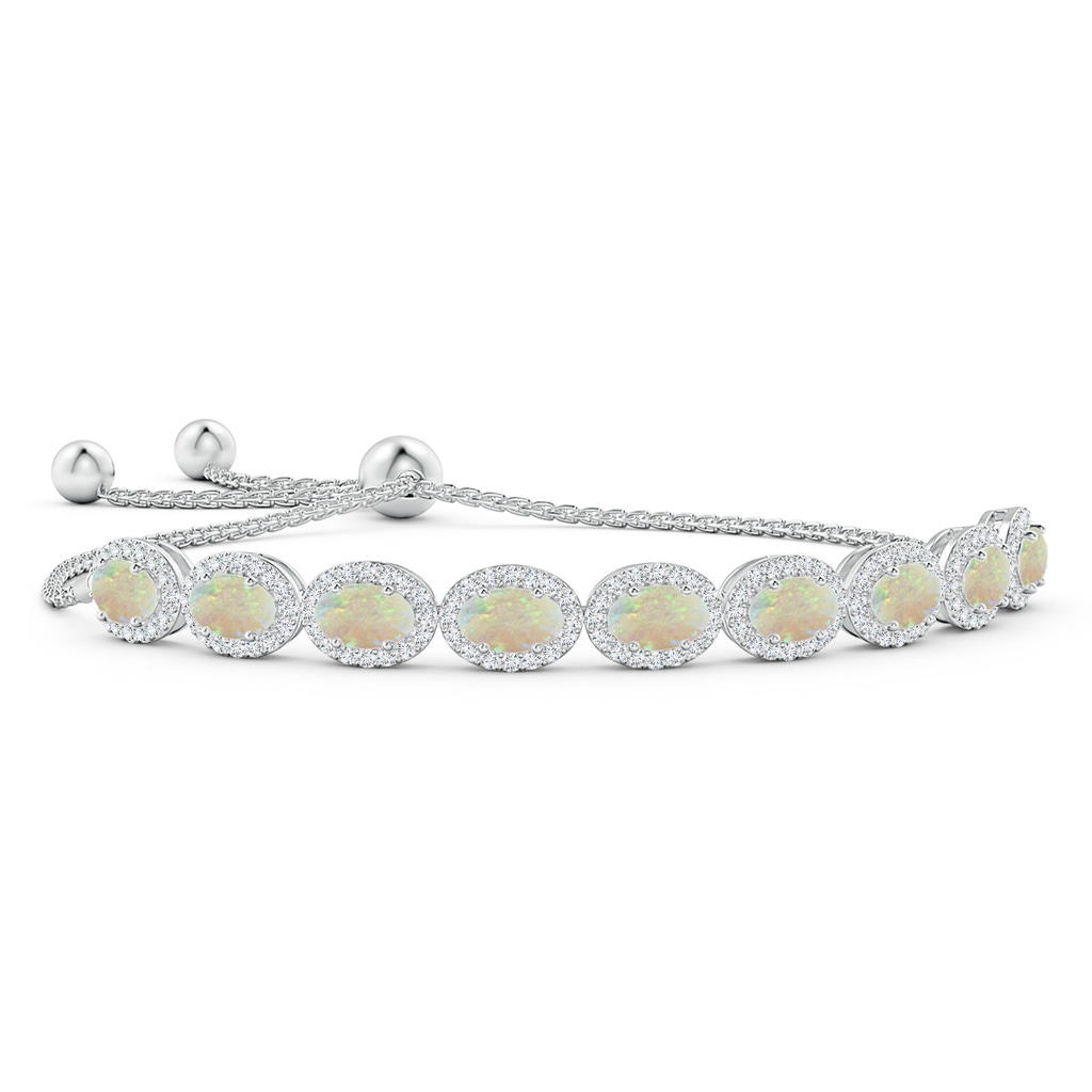6x4mm AAA Oval Opal Bolo Bracelet with Diamond Halo in White Gold