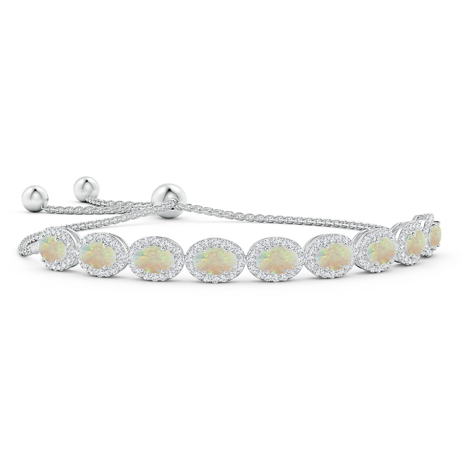 6x4mm AAA Oval Opal Bolo Bracelet with Diamond Halo in White Gold 