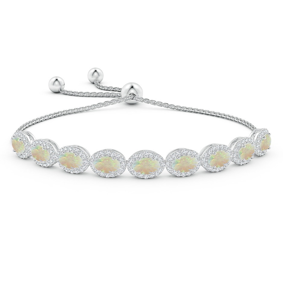 6x4mm AAA Oval Opal Bolo Bracelet with Diamond Halo in White Gold Side-1