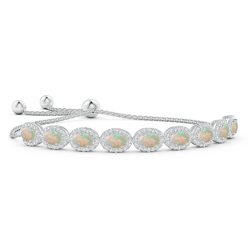 6x4mm AAAA Oval Opal Bolo Bracelet with Diamond Halo in White Gold 