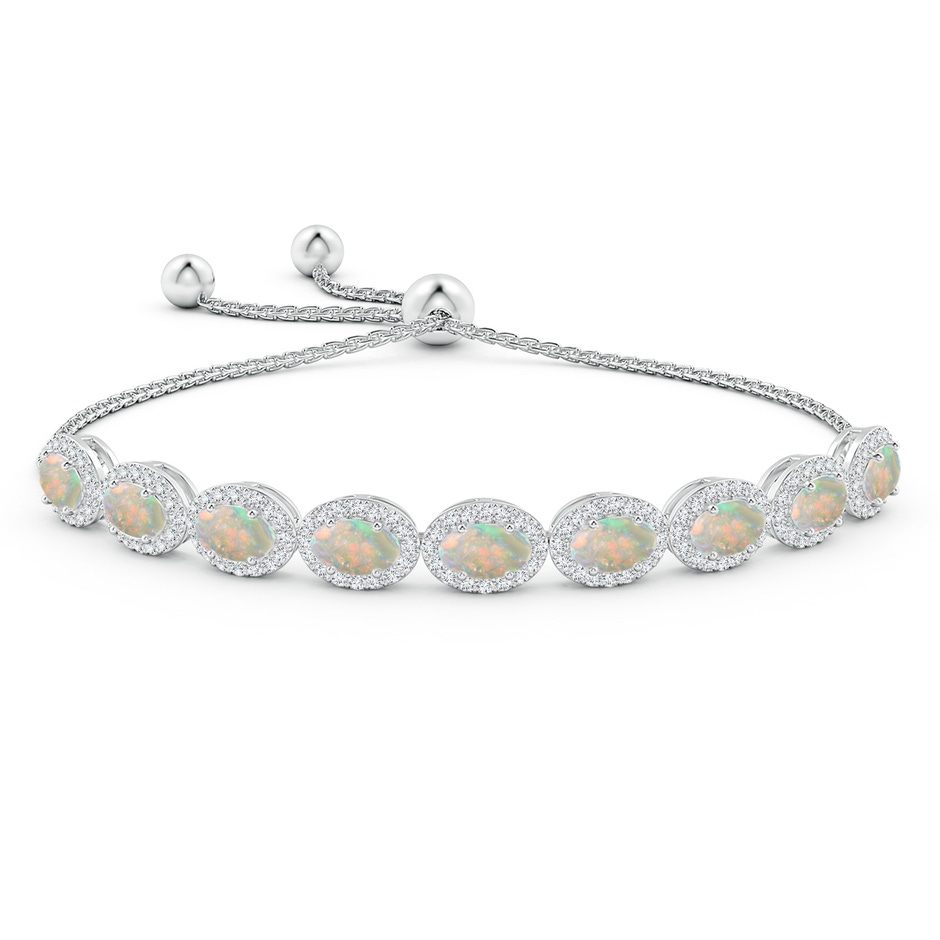 6x4mm AAAA Oval Opal Bolo Bracelet with Diamond Halo in White Gold Side-1