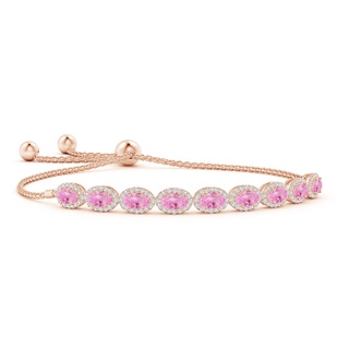 5x3mm A Oval Pink Sapphire Bolo Bracelet with Diamond Halo in Rose Gold