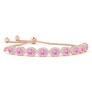 6x4mm A Oval Pink Sapphire Bolo Bracelet with Diamond Halo in Rose Gold