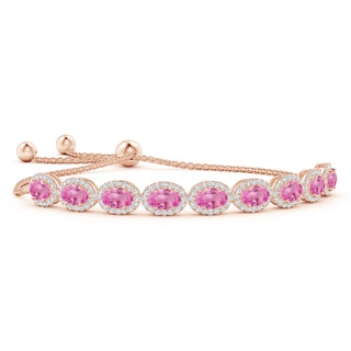 6x4mm AA Oval Pink Sapphire Bolo Bracelet with Diamond Halo in Rose Gold
