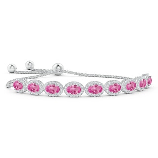 6x4mm AAA Oval Pink Sapphire Bolo Bracelet with Diamond Halo in White Gold
