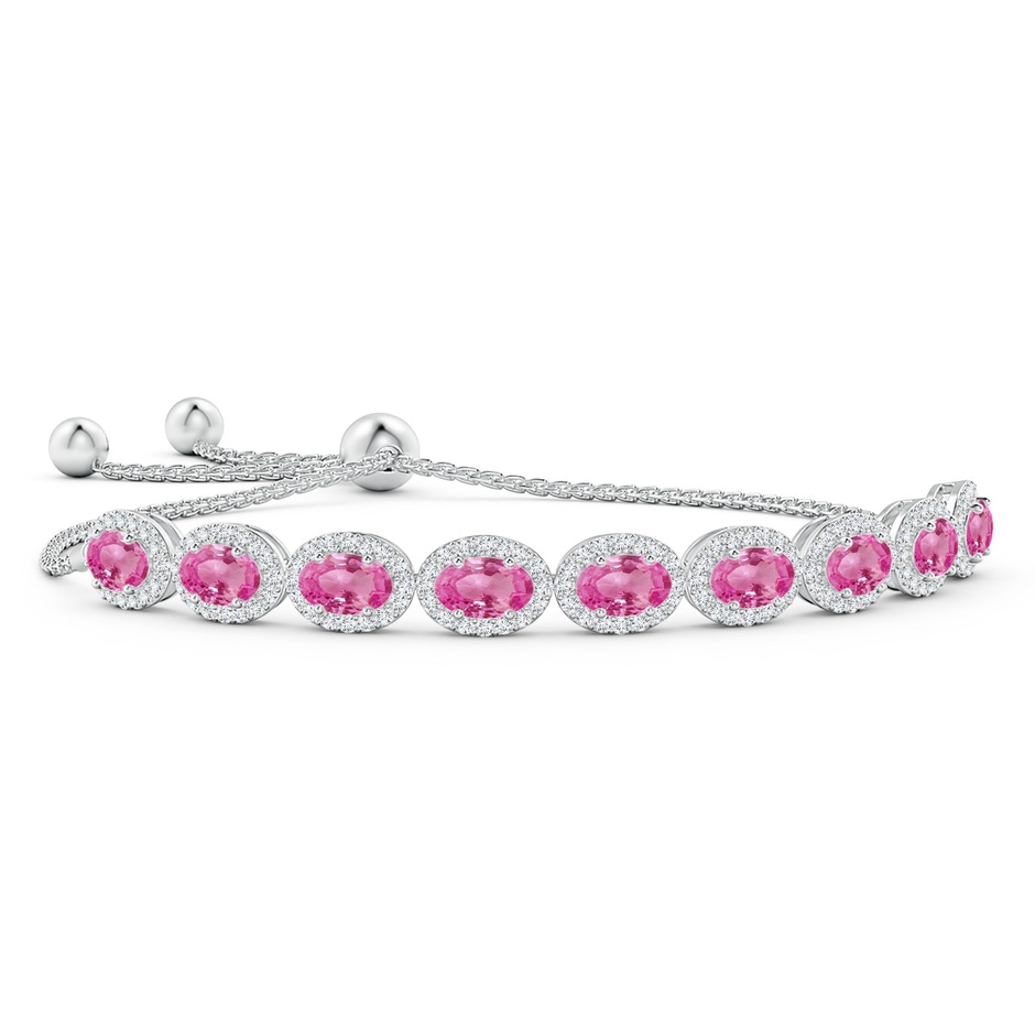 6x4mm AAA Oval Pink Sapphire Bolo Bracelet with Diamond Halo in White Gold 