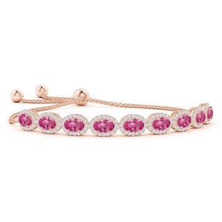 6x4mm AAAA Oval Pink Sapphire Bolo Bracelet with Diamond Halo in Rose Gold