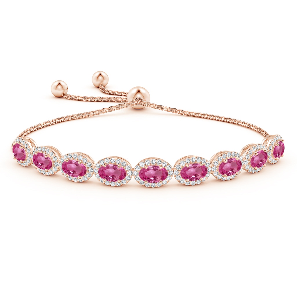 6x4mm AAAA Oval Pink Sapphire Bolo Bracelet with Diamond Halo in Rose Gold Side-1