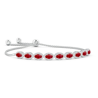 5x3mm AAA Oval Ruby Bolo Bracelet with Diamond Halo in White Gold