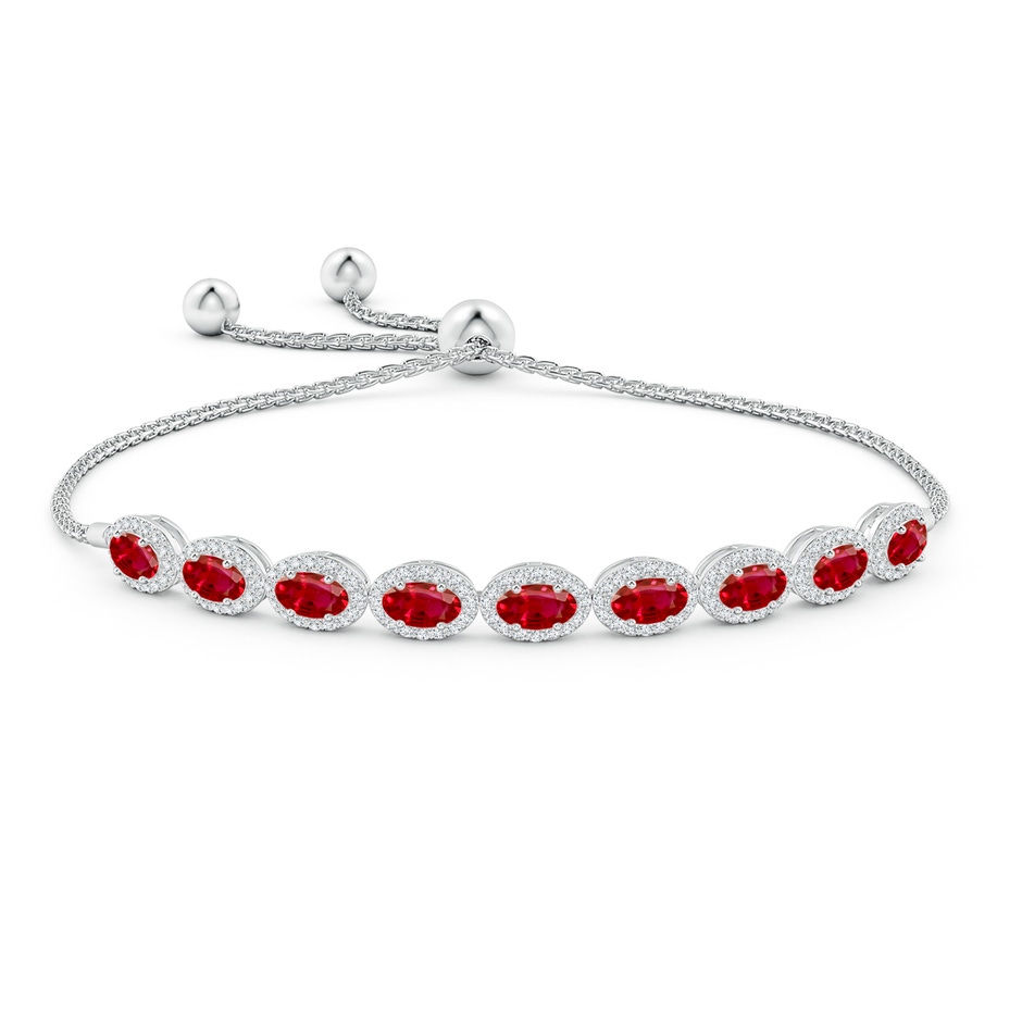 5x3mm AAA Oval Ruby Bolo Bracelet with Diamond Halo in White Gold side-1