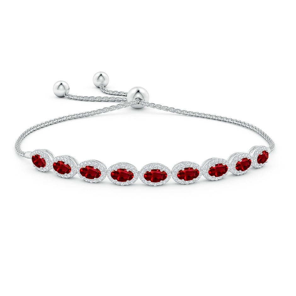 5x3mm Lab-Grown Oval Ruby Bolo Bracelet with Diamond Halo in White Gold side-1