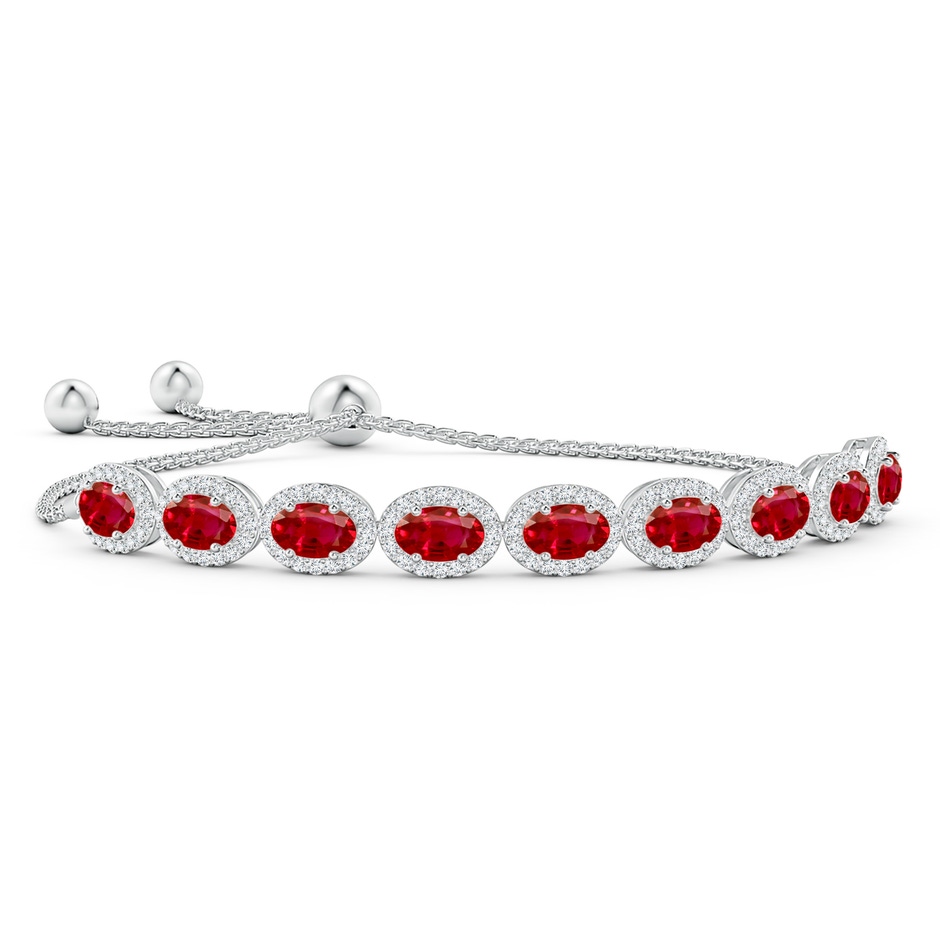 6x4mm AAA Oval Ruby Bolo Bracelet with Diamond Halo in White Gold 