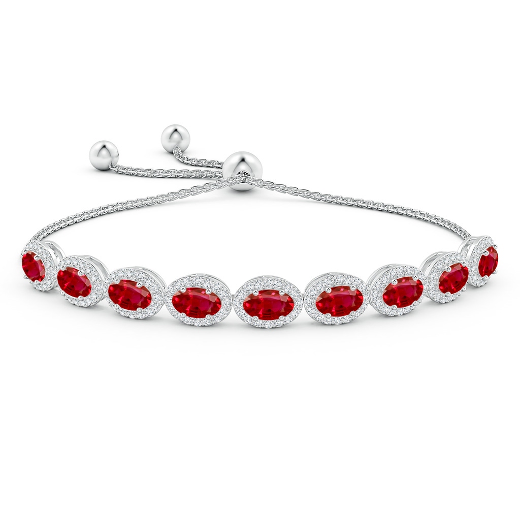 6x4mm AAA Oval Ruby Bolo Bracelet with Diamond Halo in White Gold Side-1
