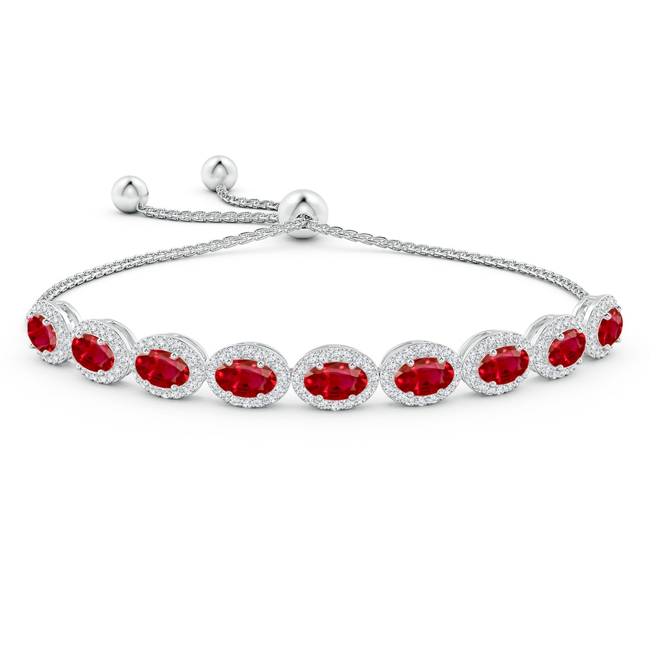 6x4mm AAA Oval Ruby Bolo Bracelet with Diamond Halo in White Gold side-1