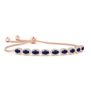 5x3mm A Oval Sapphire Bolo Bracelet with Diamond Halo in Rose Gold