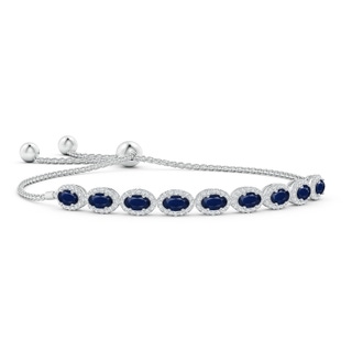 5x3mm A Oval Sapphire Bolo Bracelet with Diamond Halo in White Gold