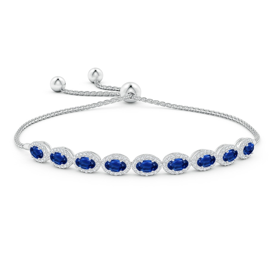 5x3mm AAA Oval Sapphire Bolo Bracelet with Diamond Halo in White Gold side-1