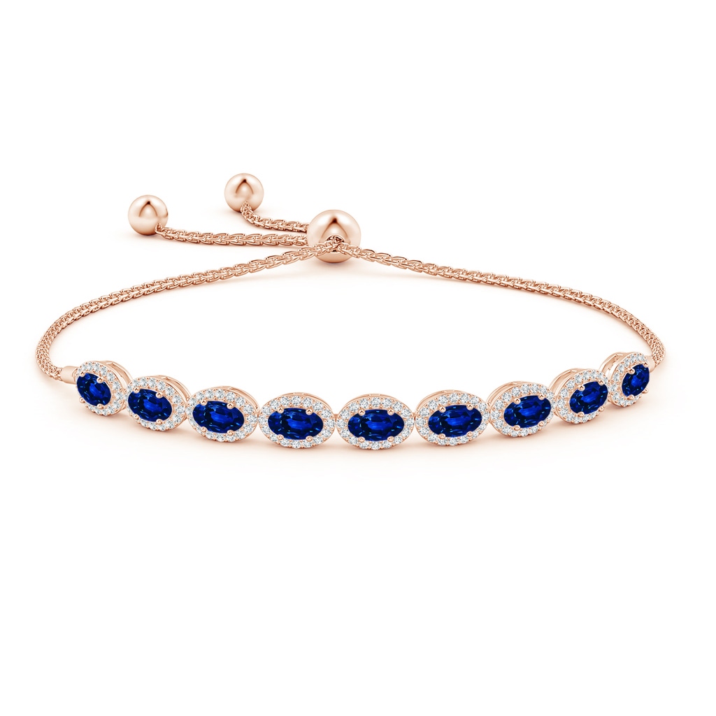 5x3mm AAAA Oval Sapphire Bolo Bracelet with Diamond Halo in Rose Gold Side-1