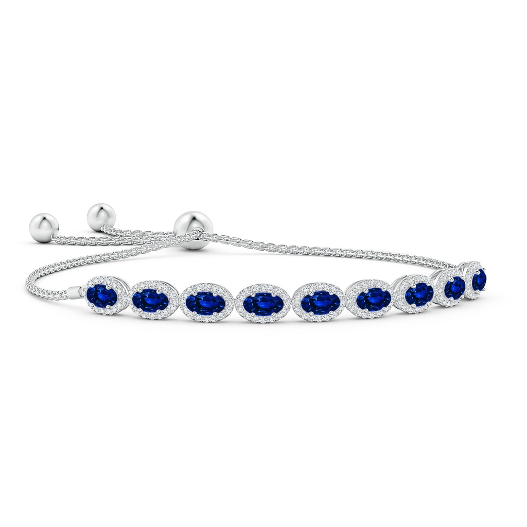 5x3mm AAAA Oval Sapphire Bolo Bracelet with Diamond Halo in White Gold