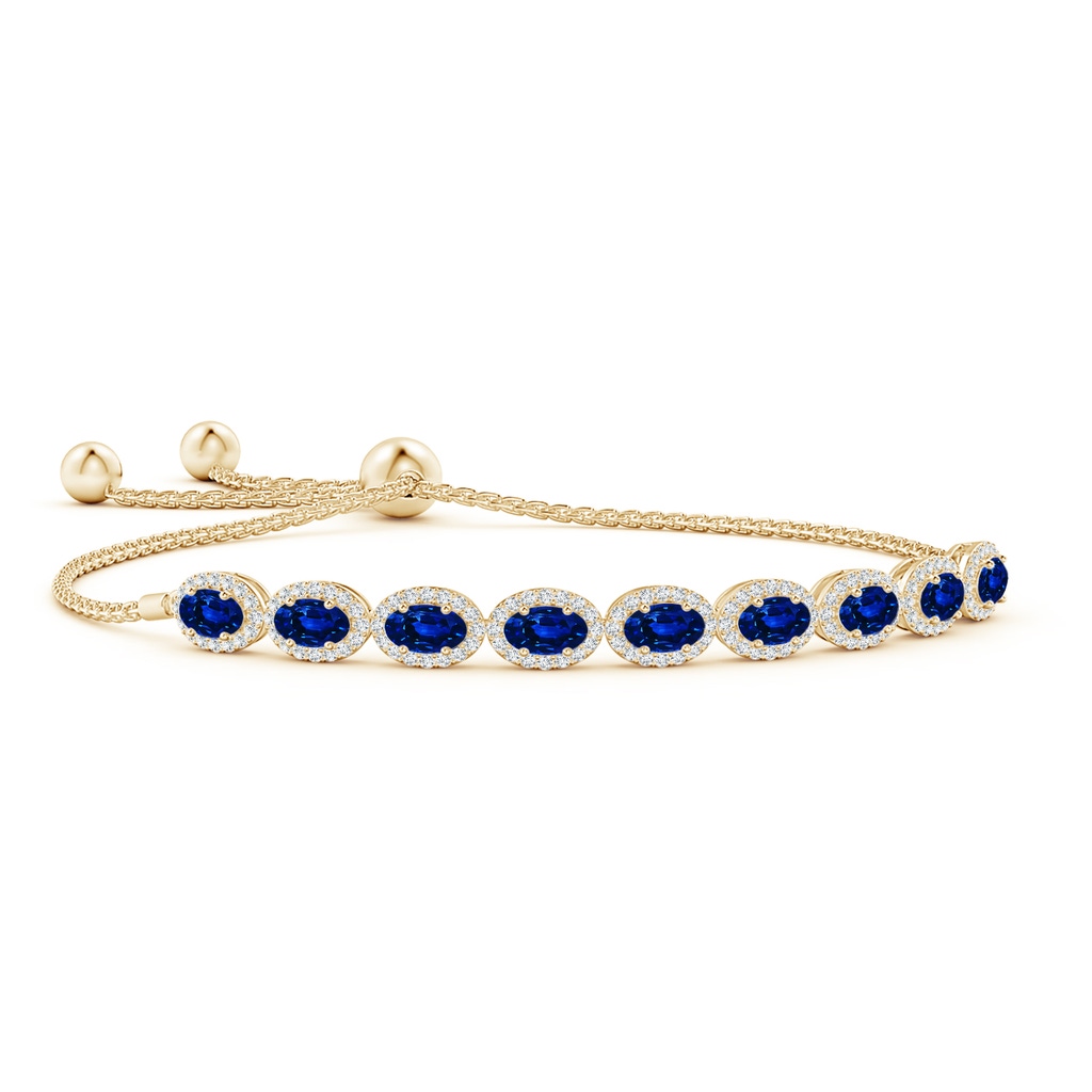5x3mm AAAA Oval Sapphire Bolo Bracelet with Diamond Halo in Yellow Gold