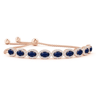 6x4mm A Oval Sapphire Bolo Bracelet with Diamond Halo in Rose Gold