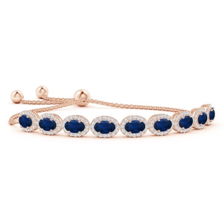 6x4mm AA Oval Sapphire Bolo Bracelet with Diamond Halo in Rose Gold