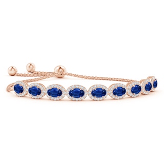 6x4mm AAA Oval Sapphire Bolo Bracelet with Diamond Halo in Rose Gold