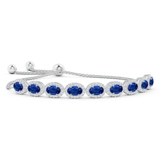 6x4mm AAA Oval Sapphire Bolo Bracelet with Diamond Halo in White Gold