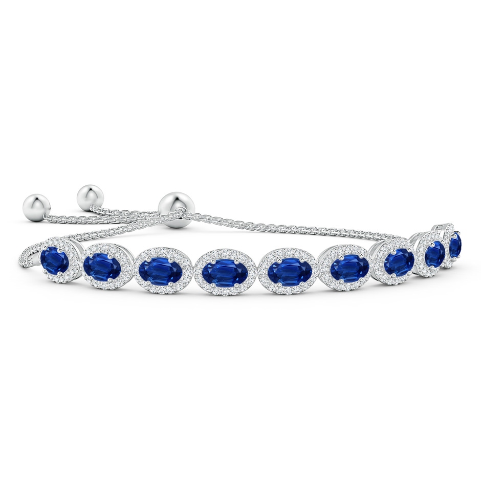 6x4mm AAA Oval Sapphire Bolo Bracelet with Diamond Halo in White Gold 