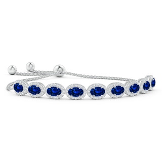 6x4mm Lab-Grown Oval Sapphire Bolo Bracelet with Diamond Halo in White Gold