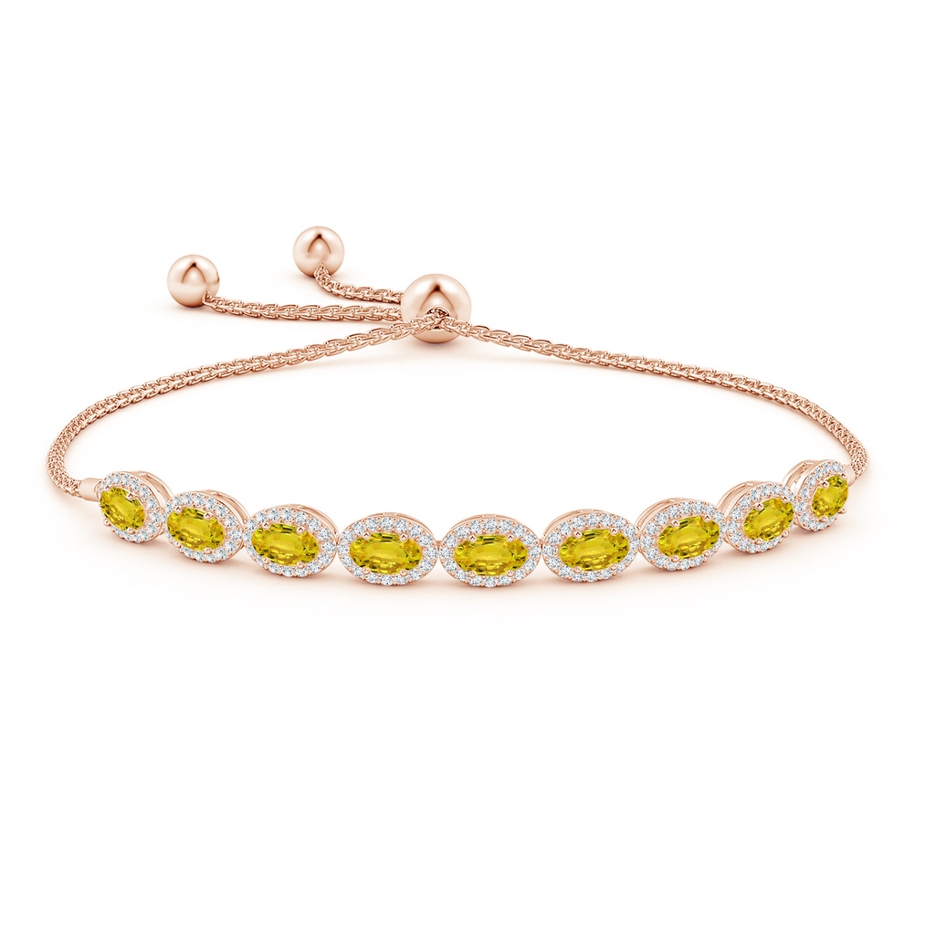 5x3mm AAAA Oval Yellow Sapphire Bolo Bracelet with Diamond Halo in Rose Gold Side-1