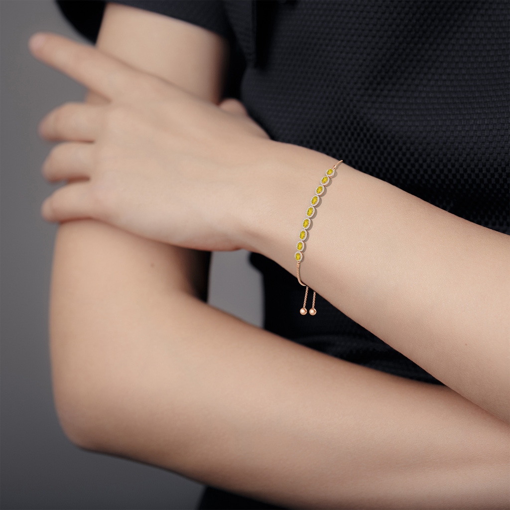 5x3mm AAAA Oval Yellow Sapphire Bolo Bracelet with Diamond Halo in Rose Gold - body_bra