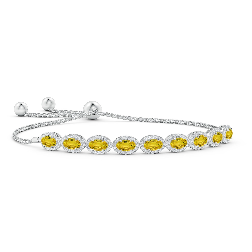 5x3mm AAAA Oval Yellow Sapphire Bolo Bracelet with Diamond Halo in White Gold
