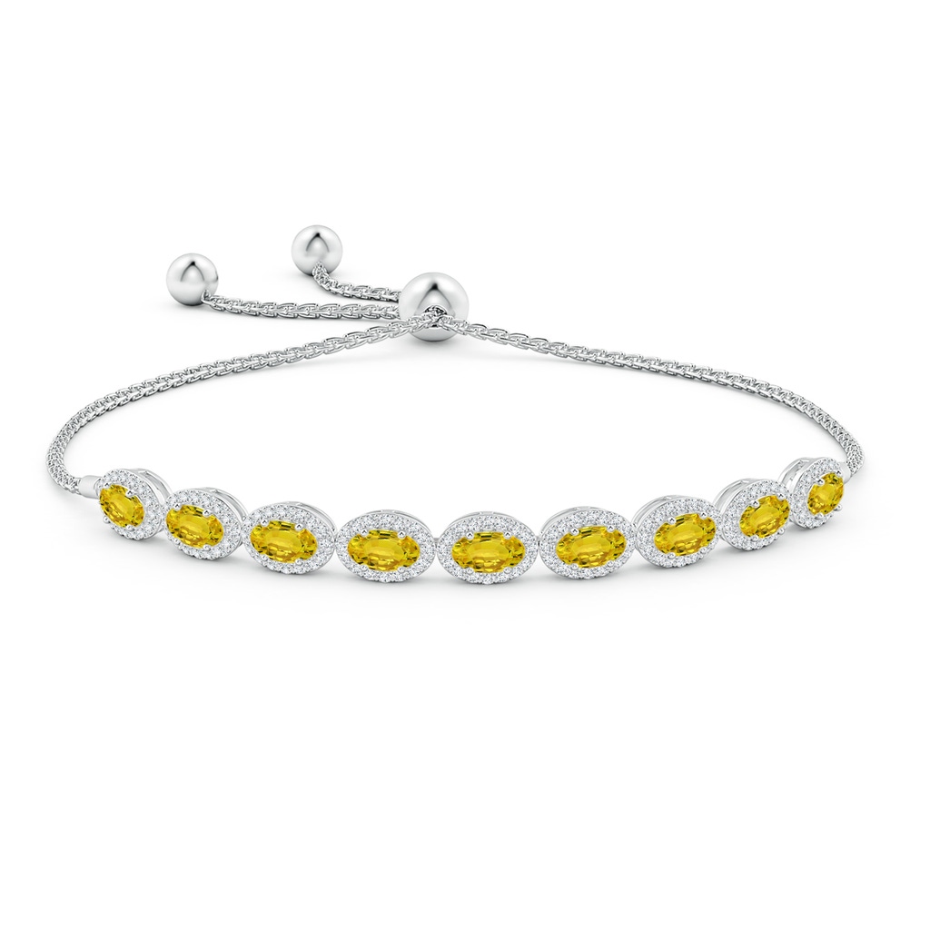 5x3mm AAAA Oval Yellow Sapphire Bolo Bracelet with Diamond Halo in White Gold Side-1