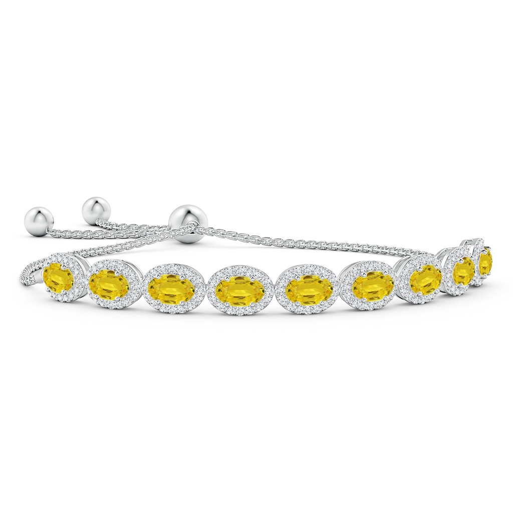 6x4mm AAA Oval Yellow Sapphire Bolo Bracelet with Diamond Halo in White Gold