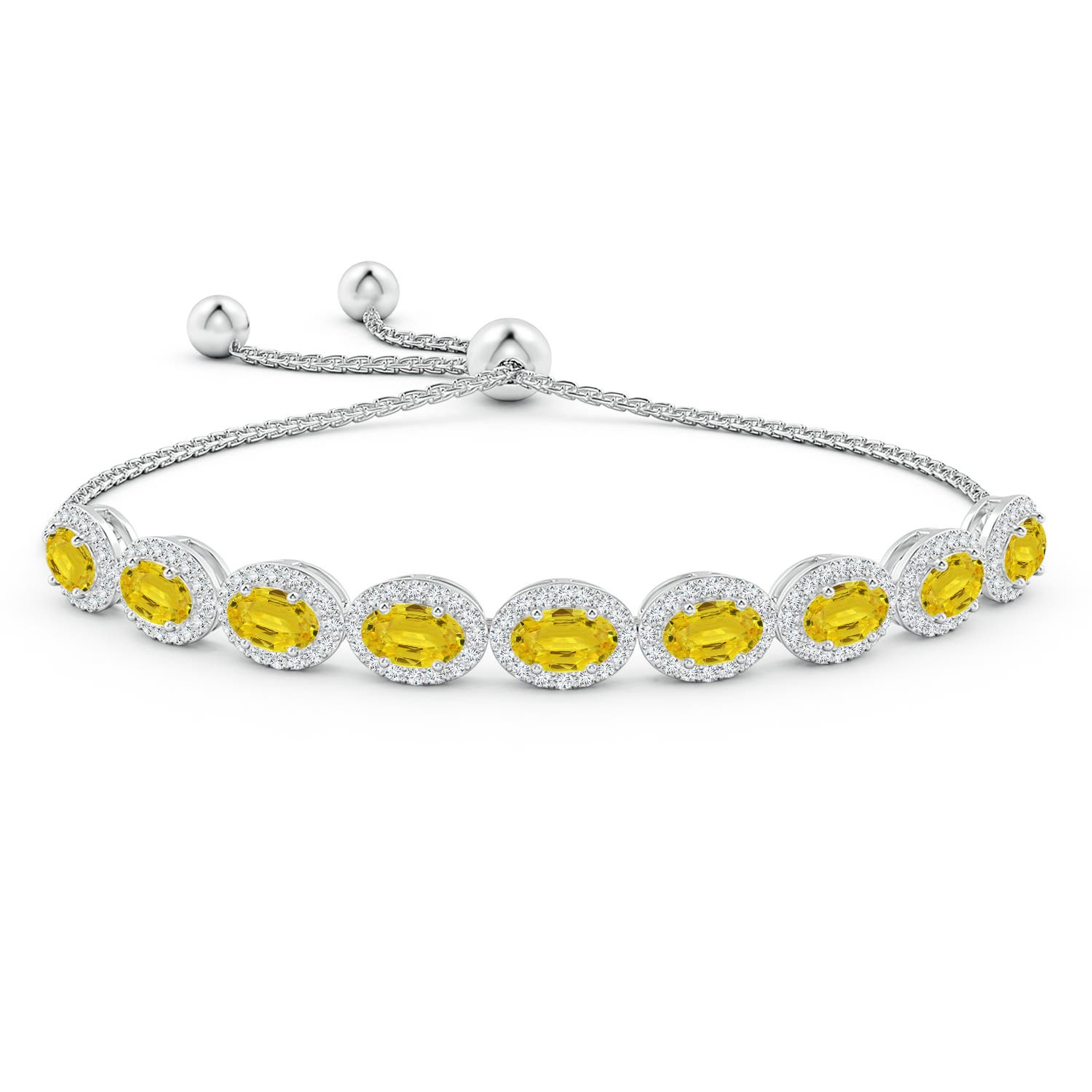 6x4mm AAA Oval Yellow Sapphire Bolo Bracelet with Diamond Halo in White Gold - side 1