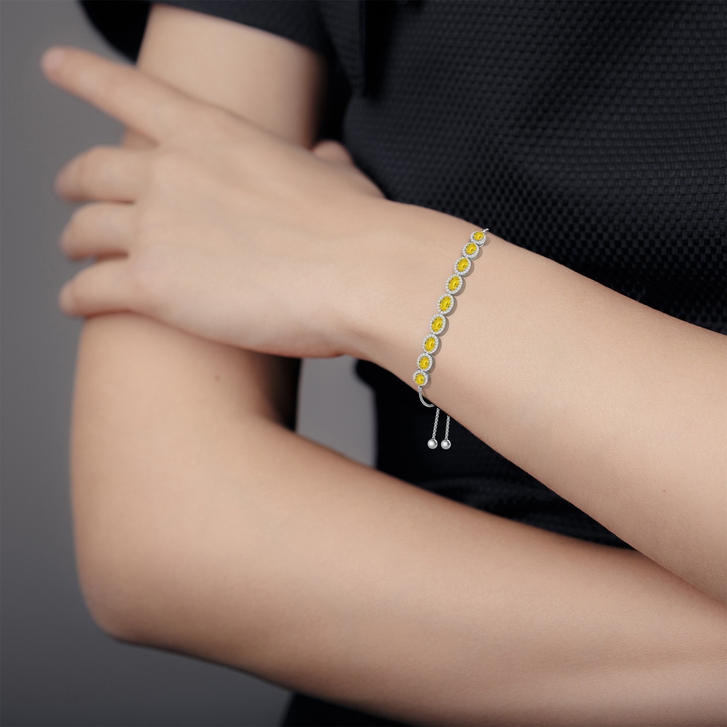 6x4mm AAA Oval Yellow Sapphire Bolo Bracelet with Diamond Halo in White Gold - body_bra