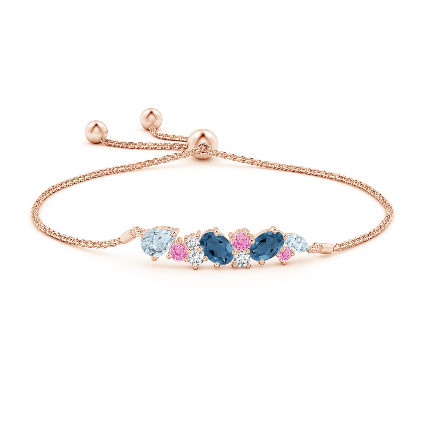 7x5mm A Scattered Multi-Gemstone Bolo Bracelet in Rose Gold