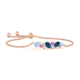 7x5mm AA Scattered Multi-Gemstone Bolo Bracelet in Rose Gold