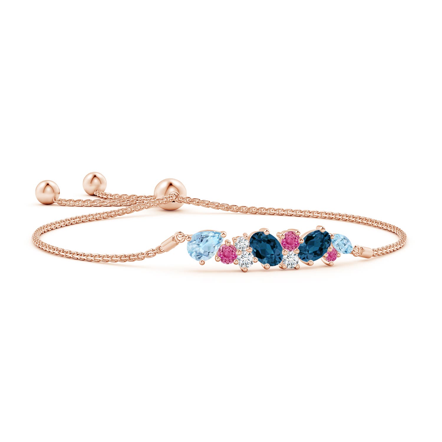 7x5mm AAA Scattered Multi-Gemstone Bolo Bracelet in Rose Gold