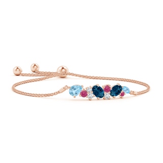 7x5mm AAAA Scattered Multi-Gemstone Bolo Bracelet in Rose Gold