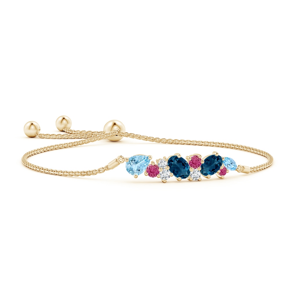 7x5mm AAAA Scattered Multi-Gemstone Bolo Bracelet in Yellow Gold