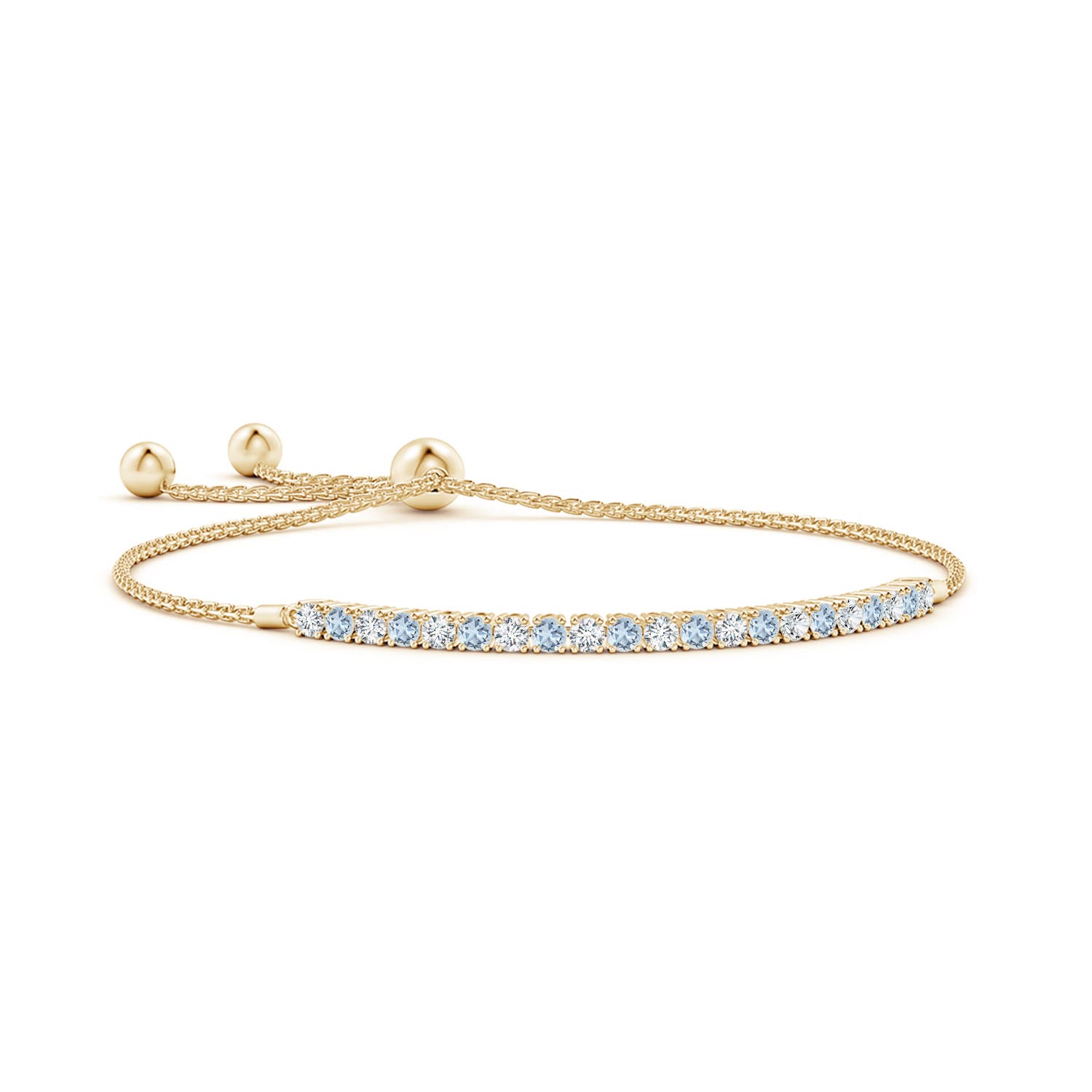 2.5mm A Alternate Aquamarine and Diamond Tennis Bolo Bracelet in Yellow Gold