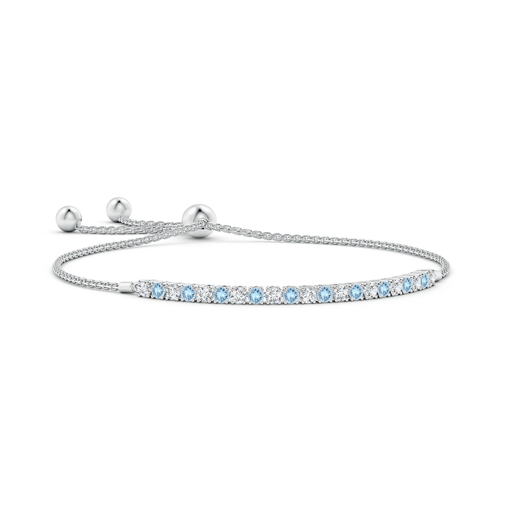 2.5mm AAA Alternate Aquamarine and Diamond Tennis Bolo Bracelet in White Gold