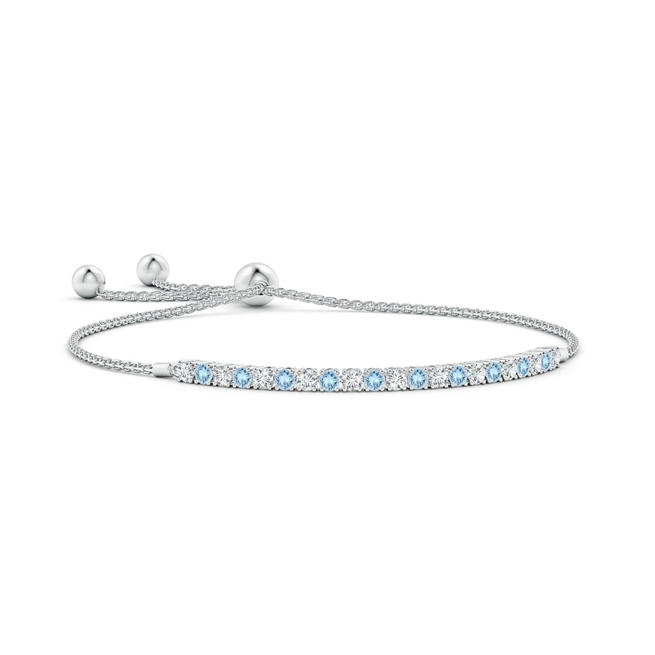 2.5mm AAA Alternate Aquamarine and Diamond Tennis Bolo Bracelet in White Gold 