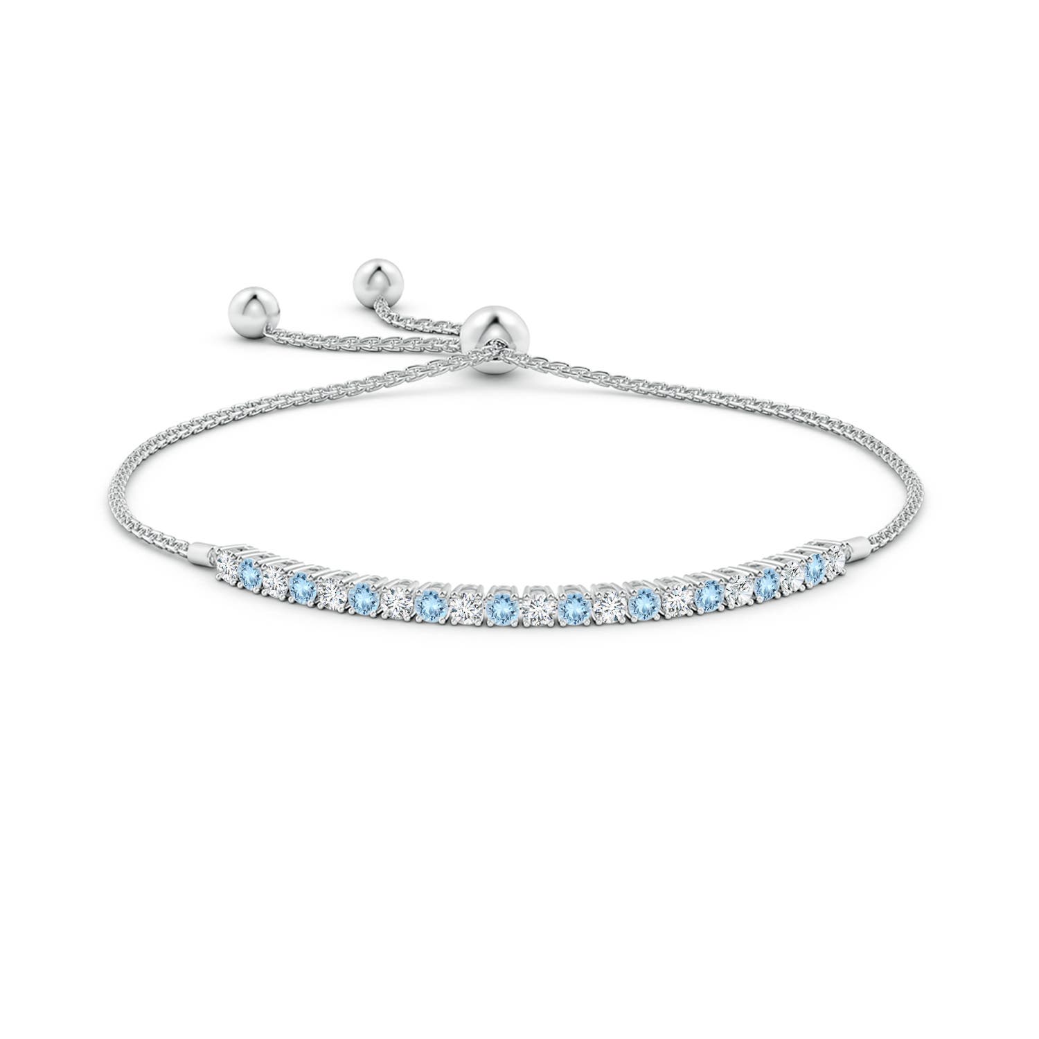 2.5mm AAA Alternate Aquamarine and Diamond Tennis Bolo Bracelet in White Gold - side 1