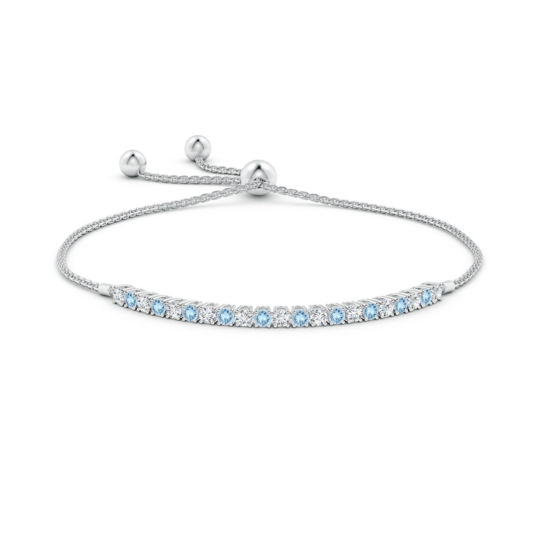 2.5mm AAA Alternate Aquamarine and Diamond Tennis Bolo Bracelet in White Gold - side 1