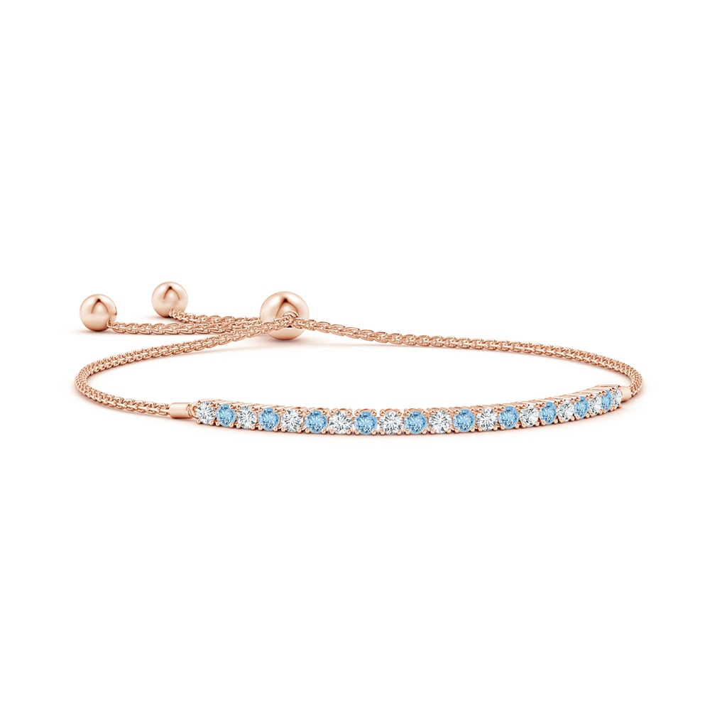 2.5mm AAAA Alternate Aquamarine and Diamond Tennis Bolo Bracelet in Rose Gold