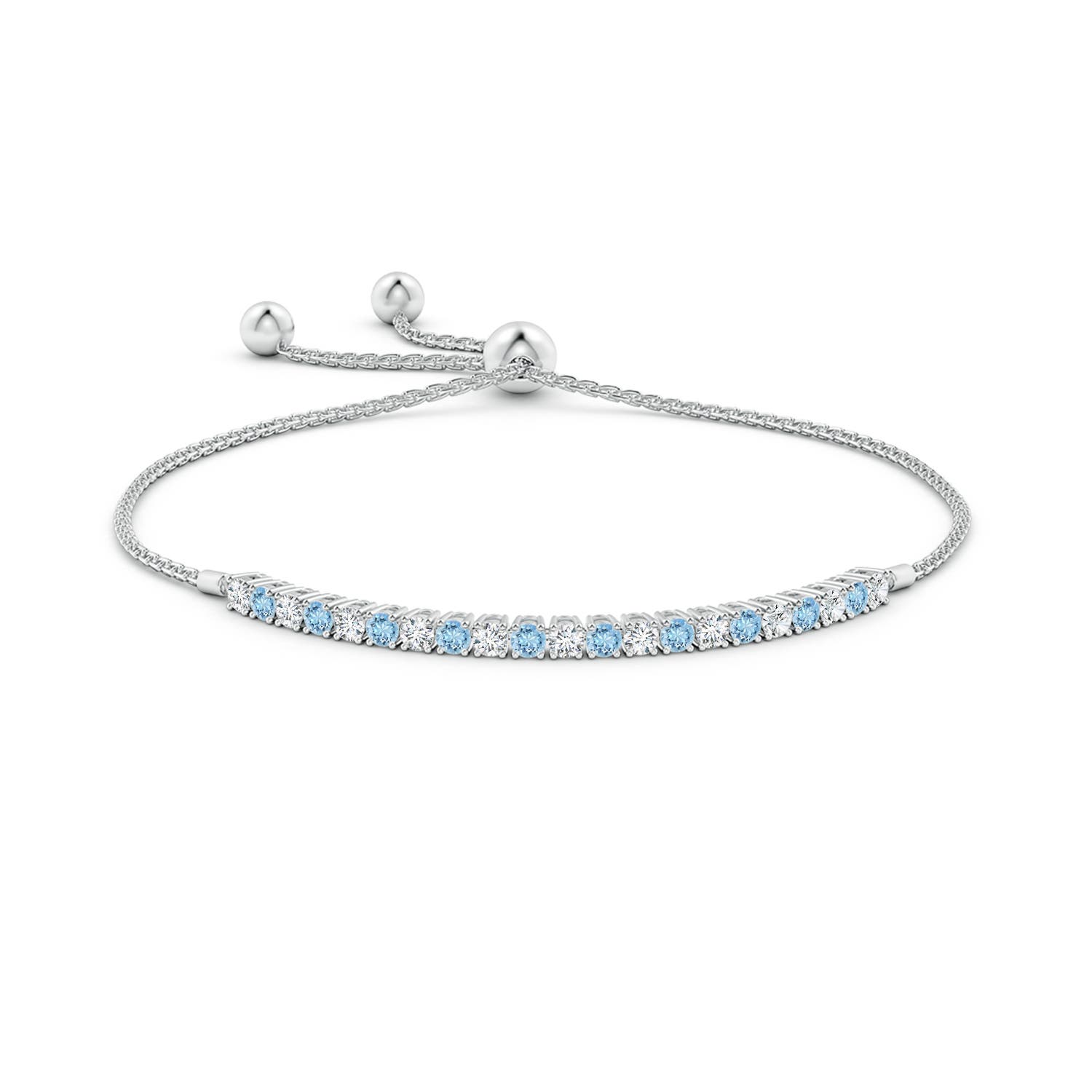 2.5mm AAAA Alternate Aquamarine and Diamond Tennis Bolo Bracelet in White Gold